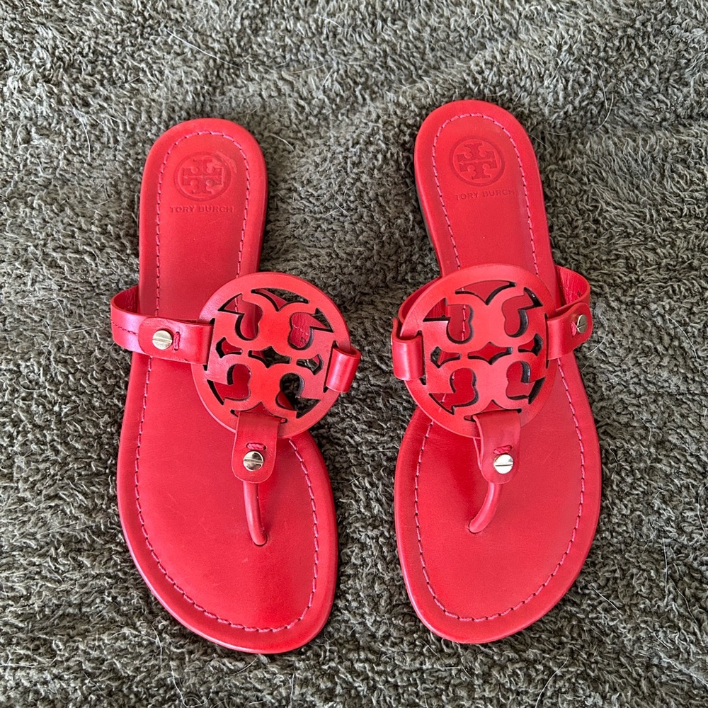 Red Tory Burch Miller Sandal, Leather. Size 6.